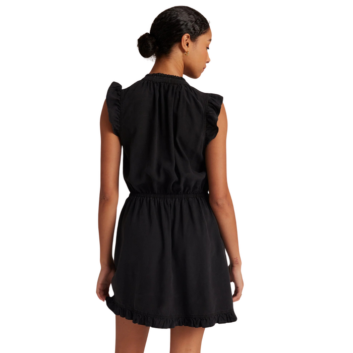 Ruffle Sleeve Tencel Mini Dress - Vintage Black