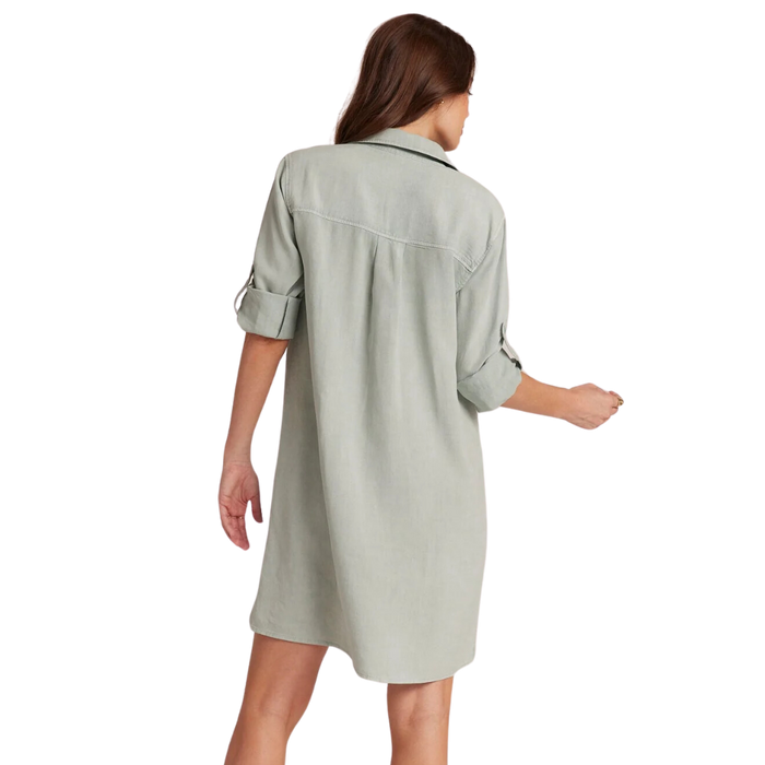 Long Sleeve A-Line Shirt Dress - Oasis Green