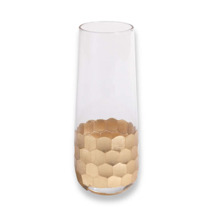 Fez Cut Stemless Champagne Glass w/ Gold Leaf