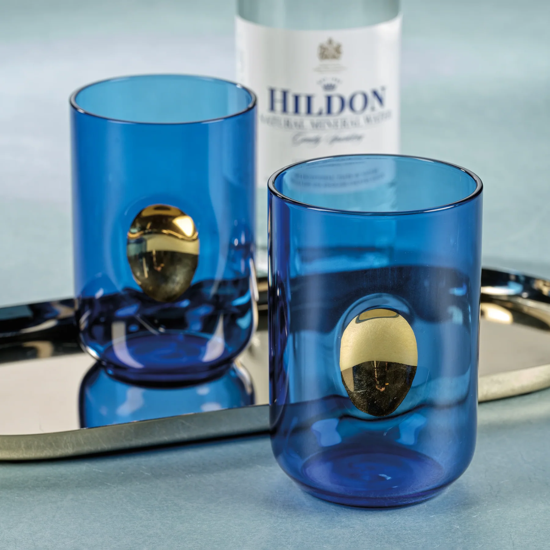 Blue Aperitivo Tumbler With Gold Accent