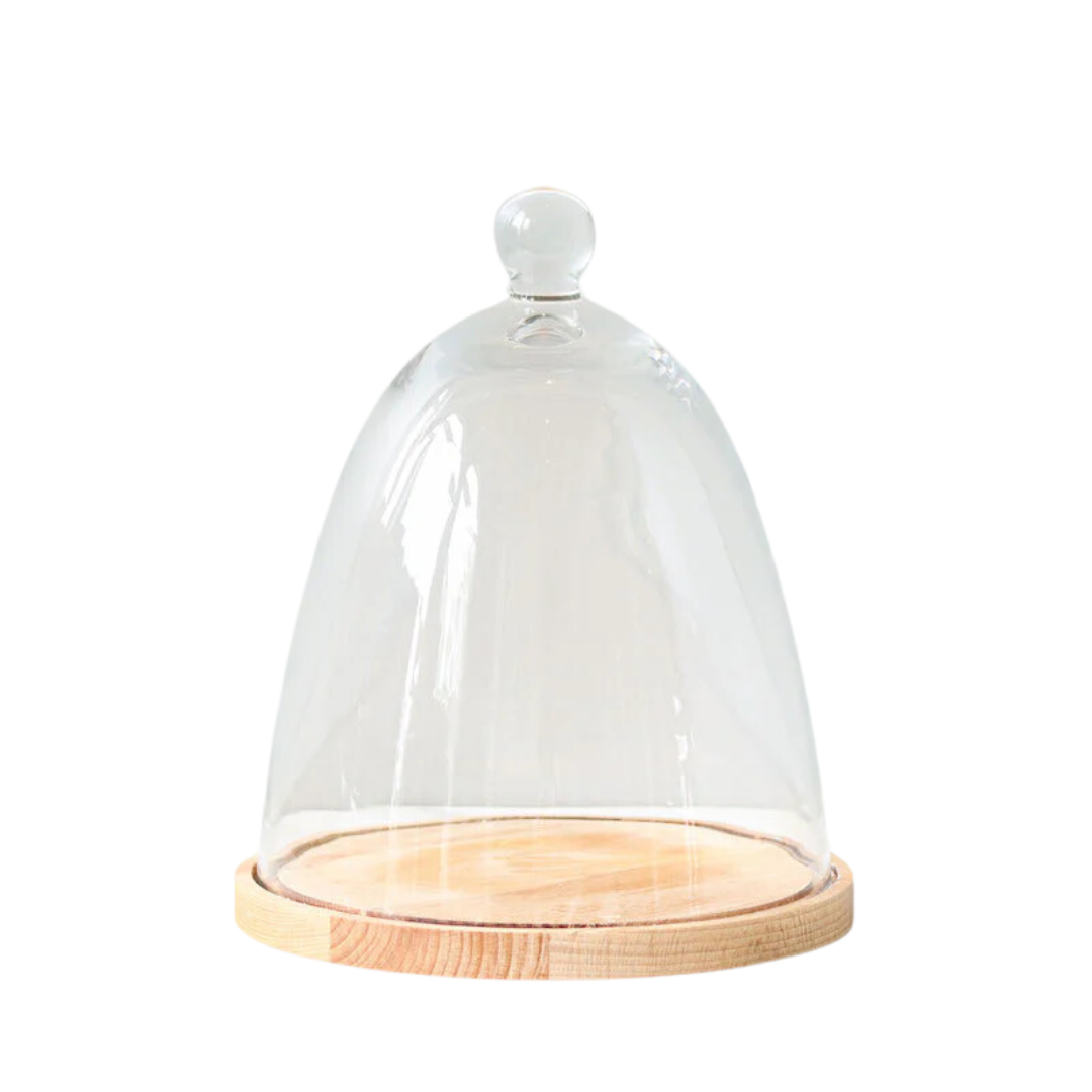 Glass Dome With Wood Base - Tall