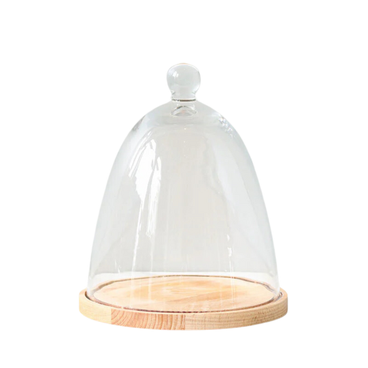 Glass Dome With Wood Base - Tall