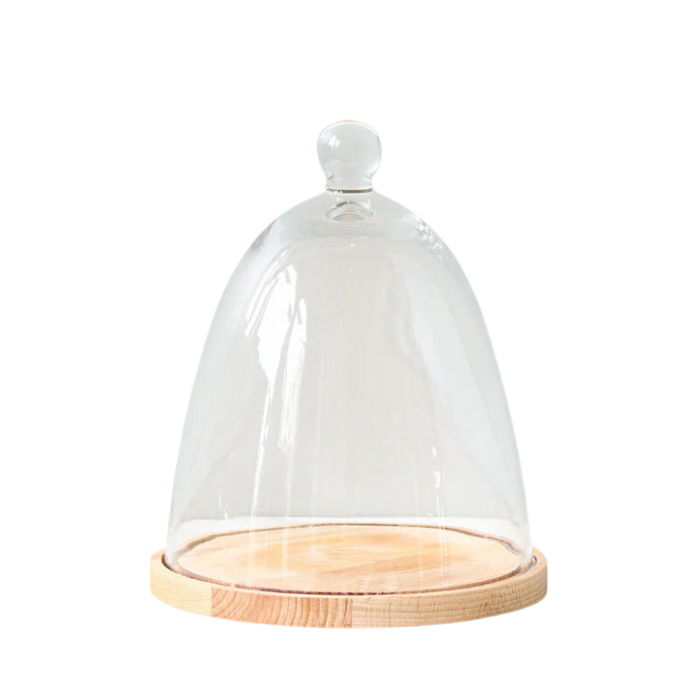 Glass Dome With Wood Base - Tall