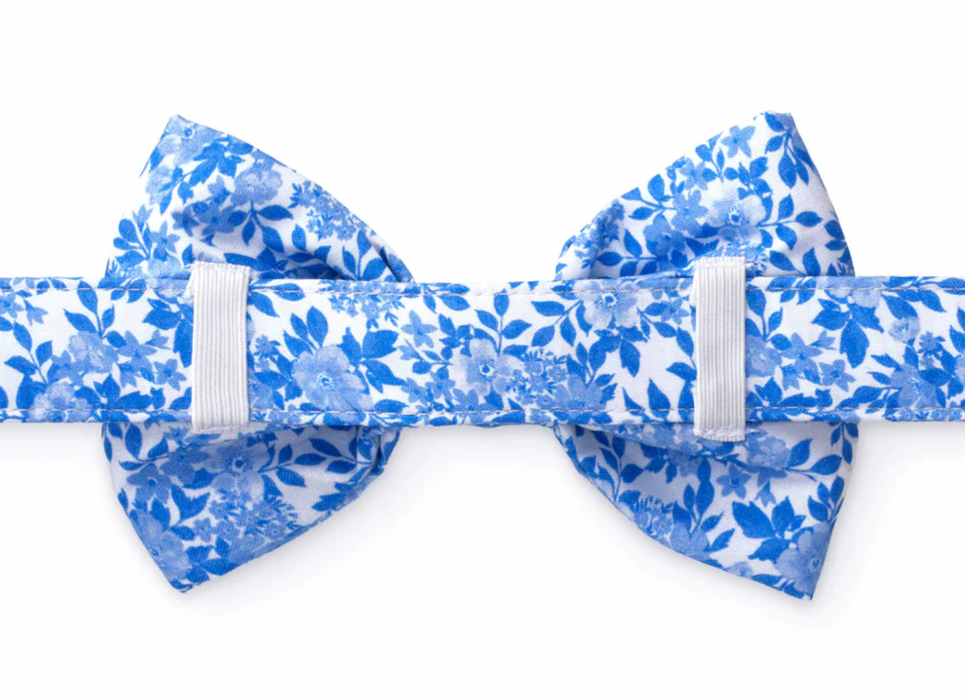 Blue Roses Bow Tie Collar - L/Small