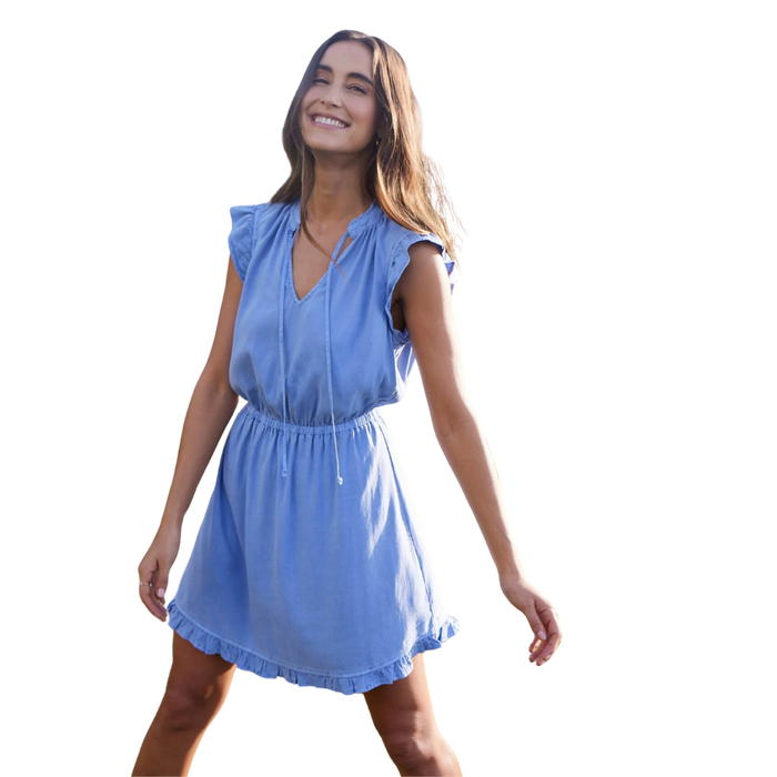 Ruffle Sleeve Tencel Mini Dress - Peri Blue