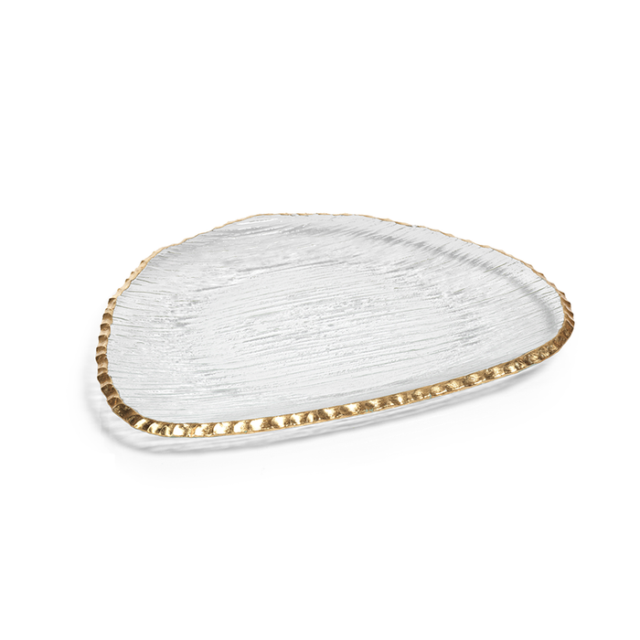 Clear Textured Plate with Jagged Gold Rim - Large