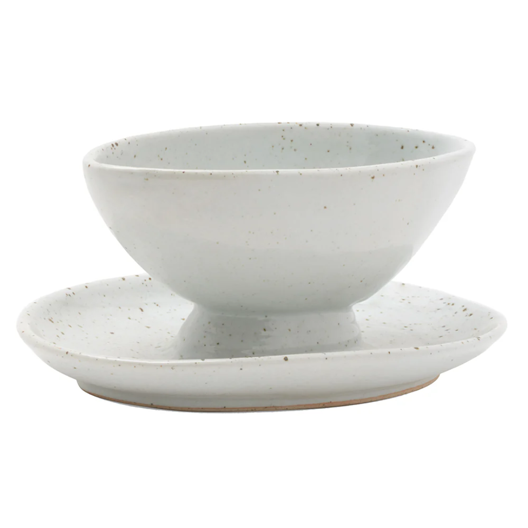 Charles White Salt Glaze Gravy Boat + Saucer (Medium)