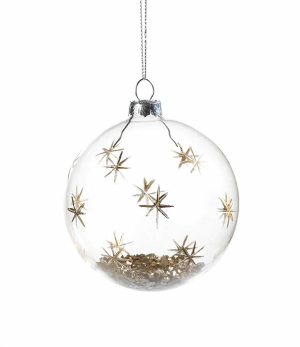 Clear Ball Ornament w/ Gold Stars/Nuggets - S