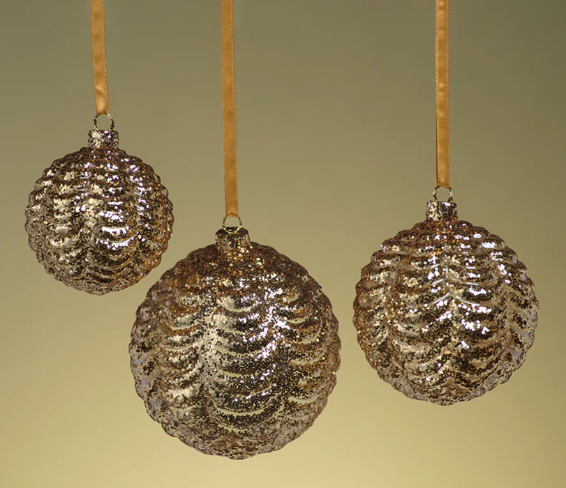 Gold Ripple Ball Ornament - Medium