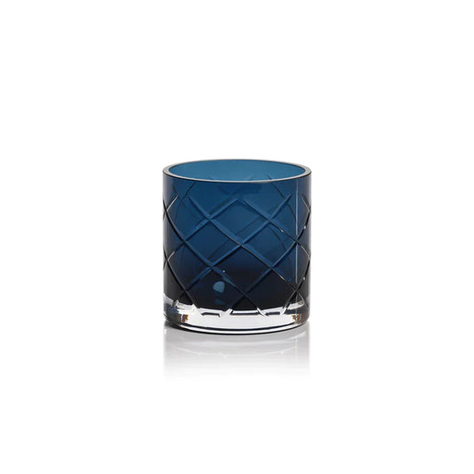 Martina Navy Hand Cut Glass Vase - small