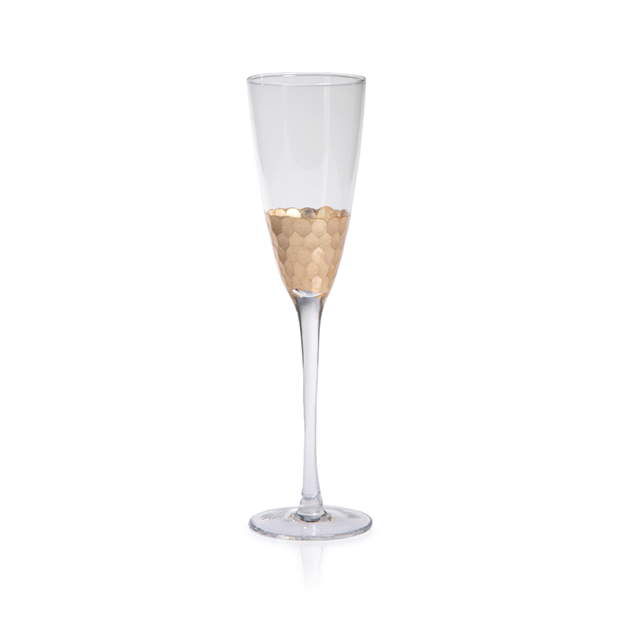 Fez Cut Champagne Flute w/ Gold Leaf